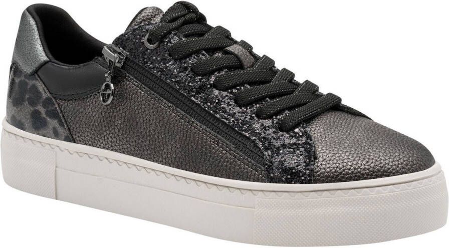 Tamaris Plateausneakers vrijetijdsschoen halfschoen veterschoen met inzetten en glinsterdetails