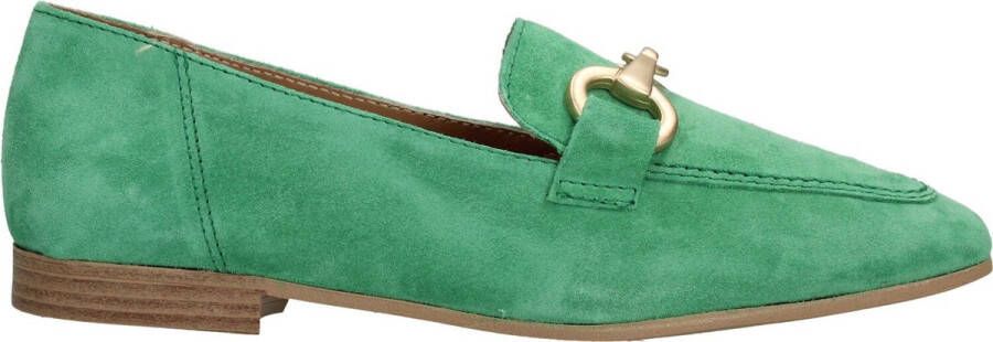 Tamaris Groene suède loafers met verharde hiel en gouden detail Green Dames