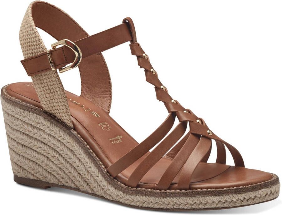 Tamaris Bruine Gevlochten Sleehak Sandalen Brown Dames