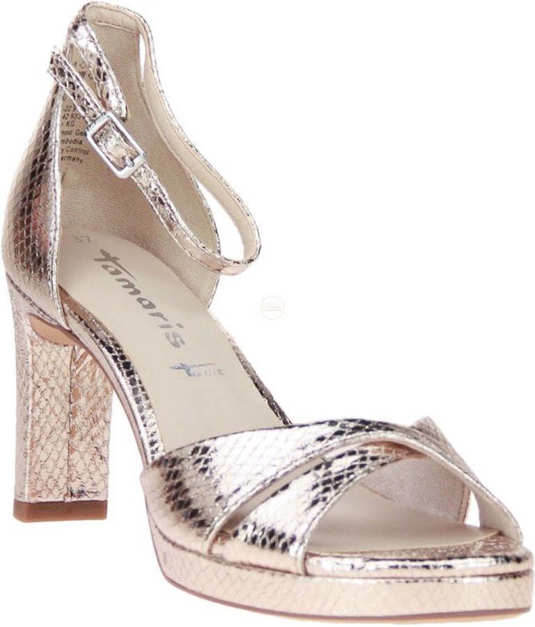 Tamaris Metallic Gouden Vegan Sandalette met 7 5 cm Hak Yellow Dames