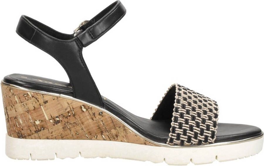 Tamaris Vegan Sleehak Sandalette met Geweven Bandje Black Dames
