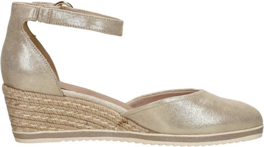 Tamaris Gouden Champagne Leren Espadrille met Klittenband Yellow Dames