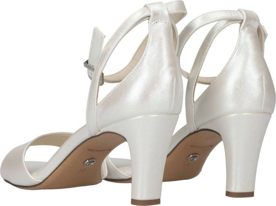 Tamaris Elegante zilveren parel hoge hak sandalen White