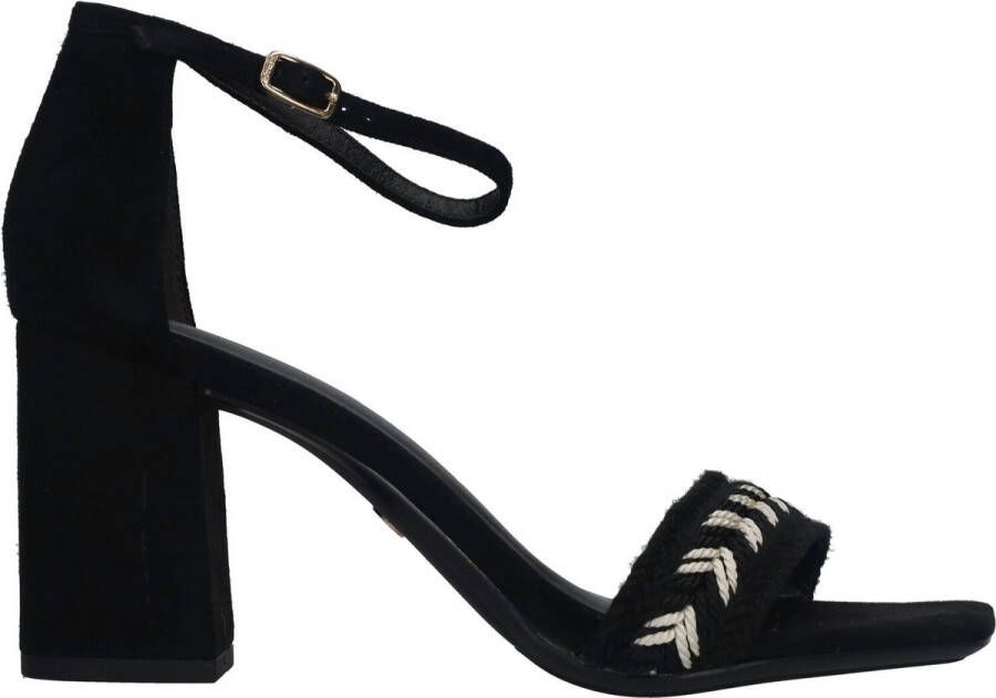 Tamaris Stijlvolle zwarte leren hoge hak sandalen Black Dames