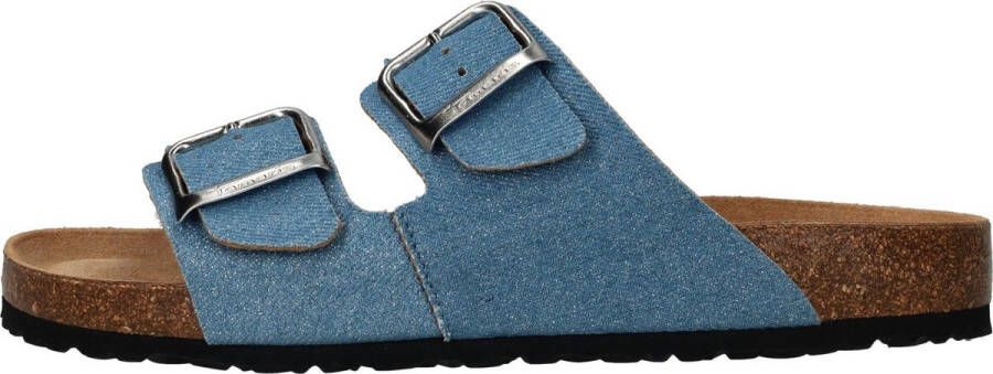 Tamaris Glitter Blauwe Slipper met Leren Voetbed Blue Dames