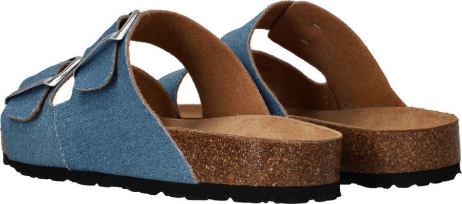 Tamaris Glitter Blauwe Slipper met Leren Voetbed Blue Dames