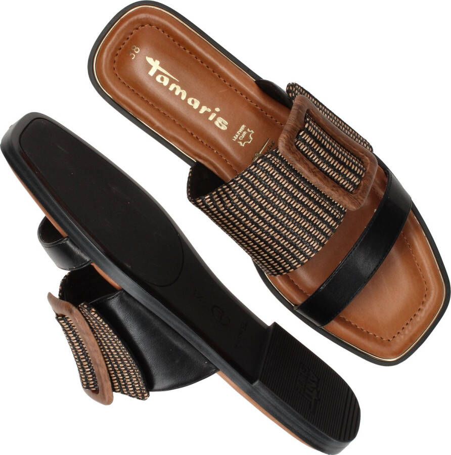 Tamaris Geweven Band Slipper met Gesp Black Dames
