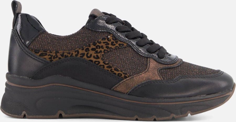 Tamaris Zwarte Glitter Dierenprint Sneaker Black Dames