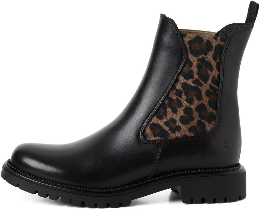 Tamaris dames Chelsea boot leren laarzen enkellaarzen dames M2542741 Zwart luipaard