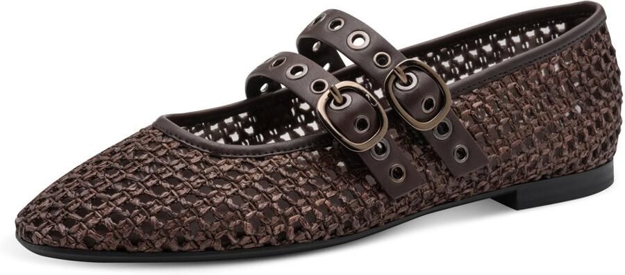 Tamaris Ballerina 1-22144-46-304 Dames Schoenen Riemjes donkerbruin
