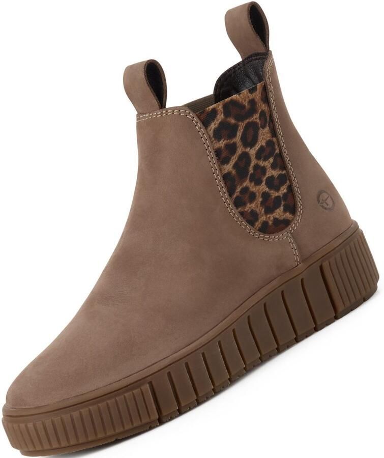 Tamaris Chelsea-laars voor dames lichtbruin luipaardprint