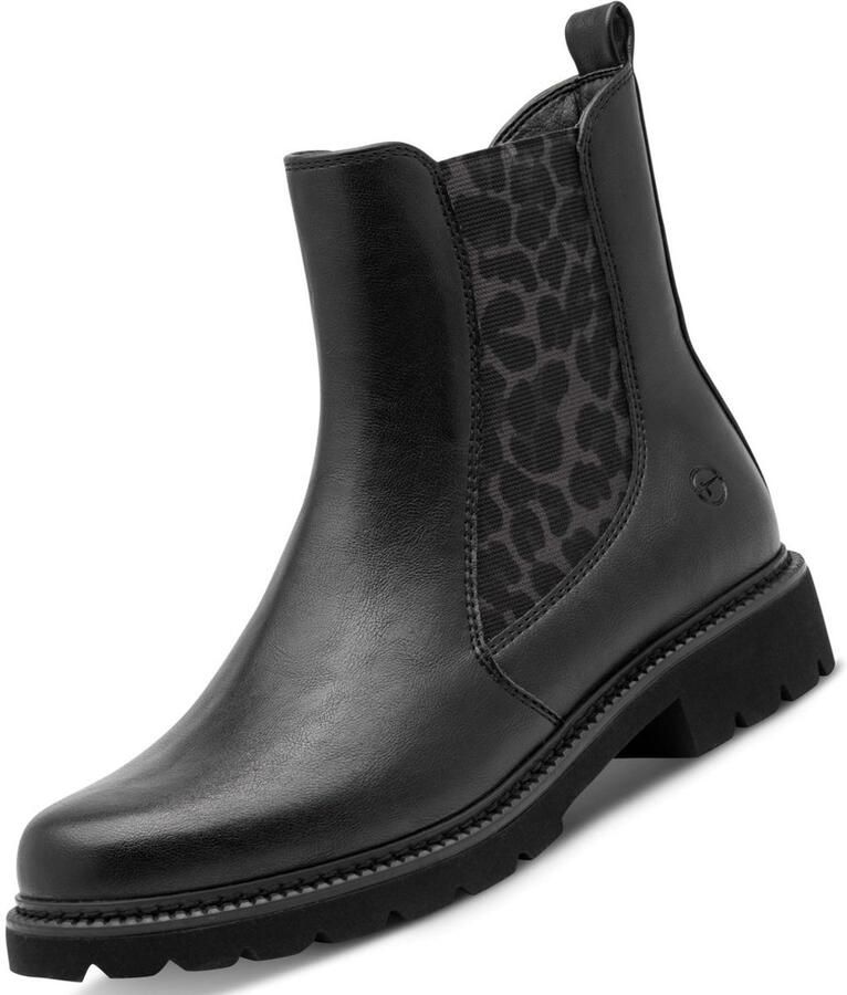 Tamaris Chelsea-laars voor dames zwart luipaardprint