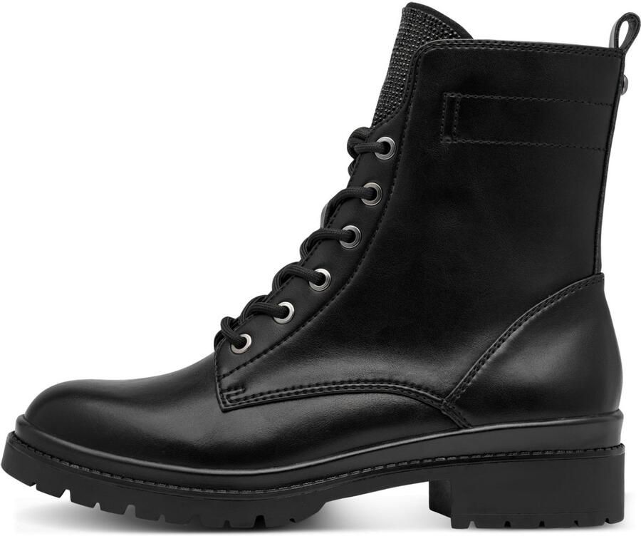 Tamaris Veterlaarsjes blokhak veterboots schoentong bezet met sierstenen