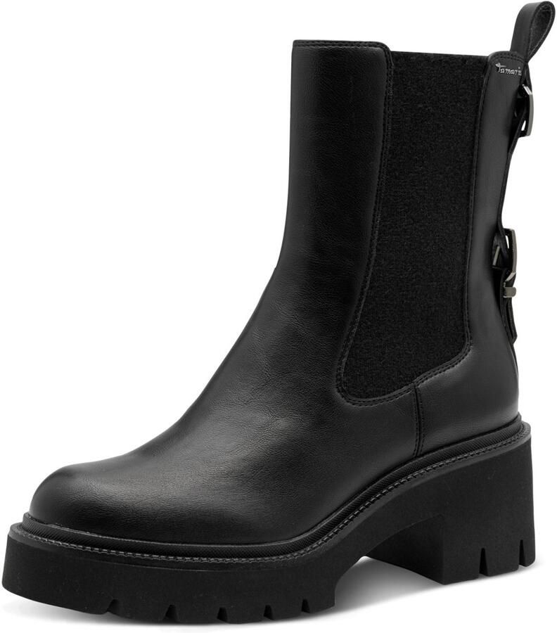 Tamaris Chelsea-boots blokhak enkellaarsjes met siergesp-element op de hiel