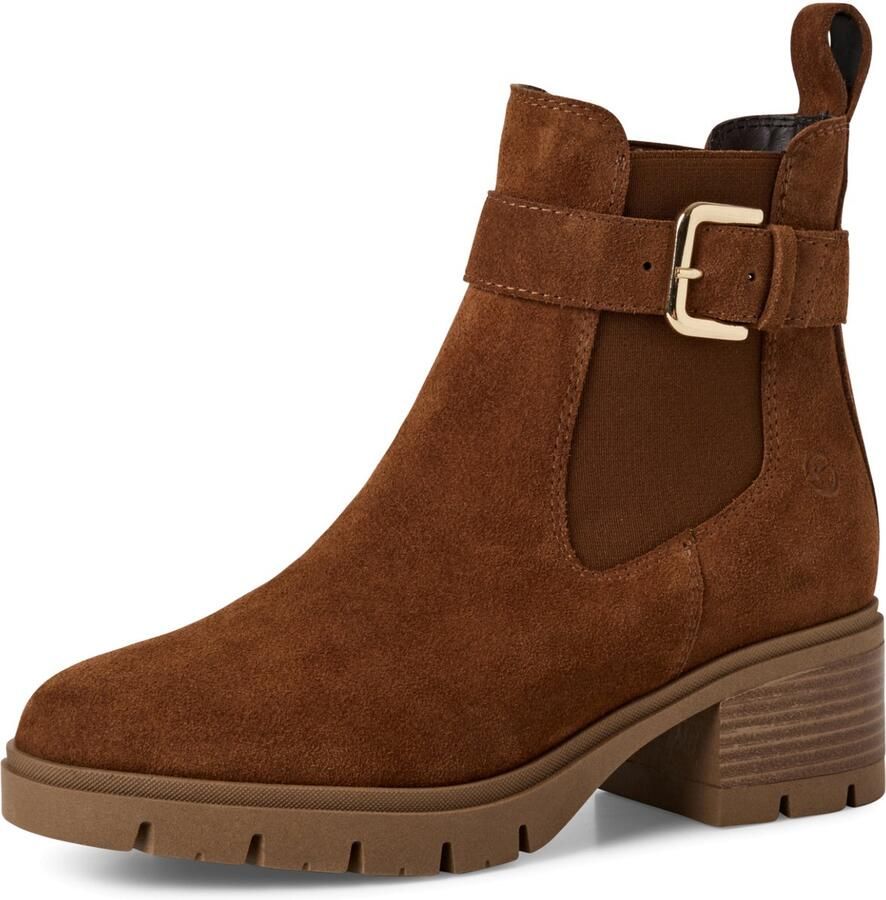 Tamaris Chelsea-boots blokhak businessmode enkellaars met decoratieve gesp - Foto 2