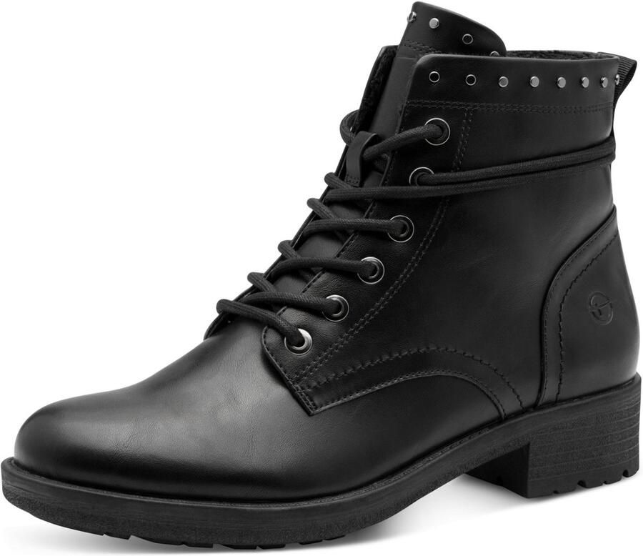 Tamaris Veterlaarsjes blokhak veterboots bezet met studs op de schachtrand