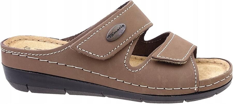 Tamaris dames klompen met sleehak beige nubuckleer