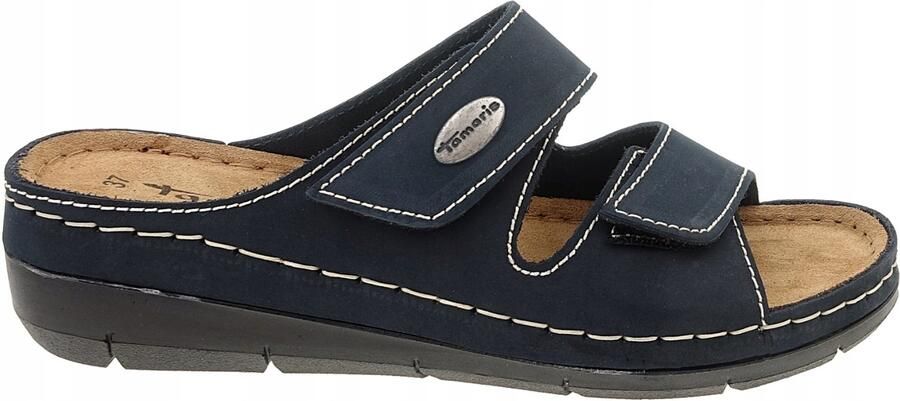 Tamaris Dames Klompjes Plateau Leer Navy