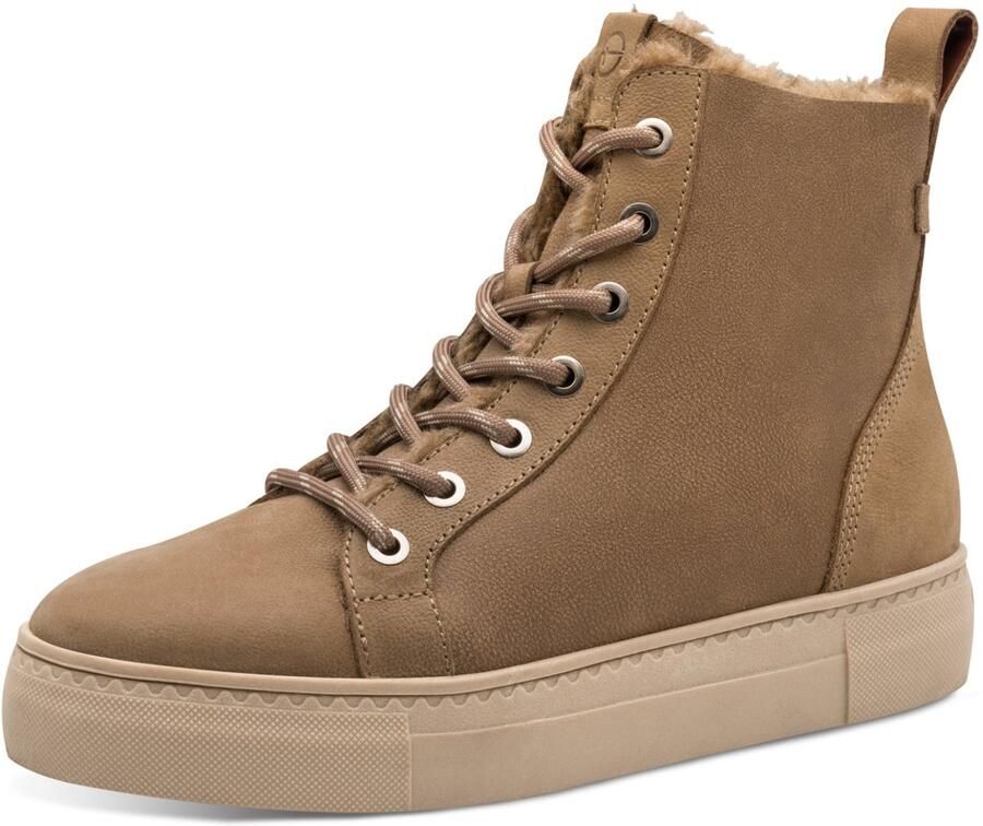 Tamaris Winterlaarzen plateau veterboots enkellaars t-logo embleem op de schoentong