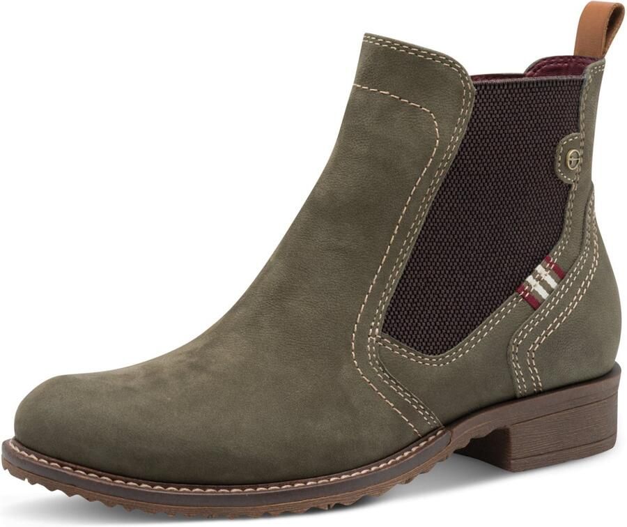 Tamaris Chelsea-boots blokhak enkellaarsjes met contrastnaden en contrastdetails