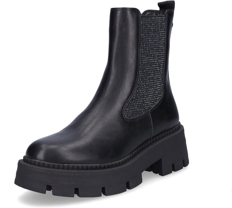 Tamaris Chelsea-boots blokhak enkellaars bezet met fonkelende strassstenen
