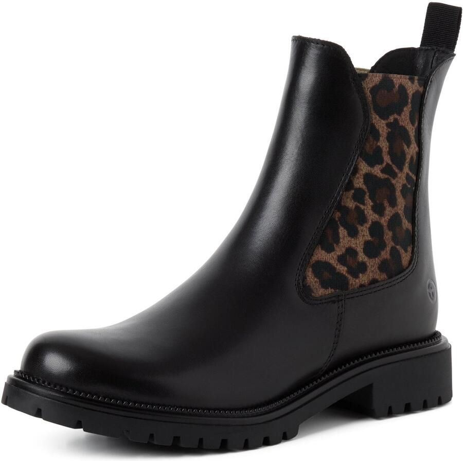 Tamaris dames Chelsea boot leren laarzen enkellaarzen dames M2542741 Zwart luipaard