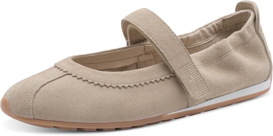 Tamaris dames leren ballerina 1-22145-46-401 damesschoenen met riempje beige