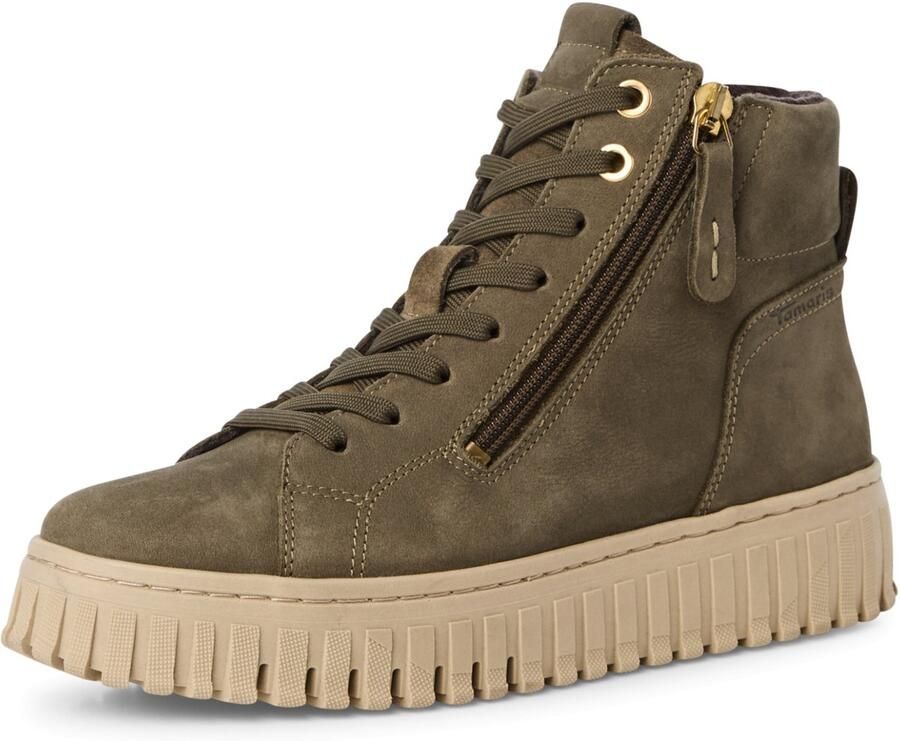Tamaris dames leren enkellaarsjes olijf M2520643