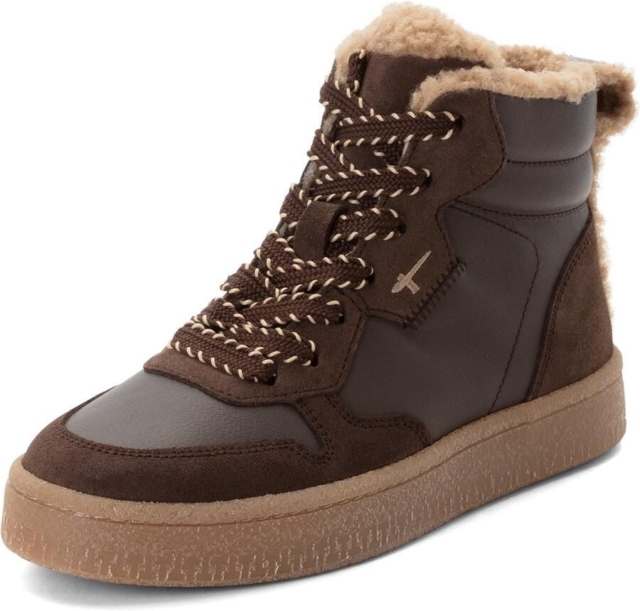 Tamaris dames leren hoge sneakers 1-25244-47-303 met warme voering bruin