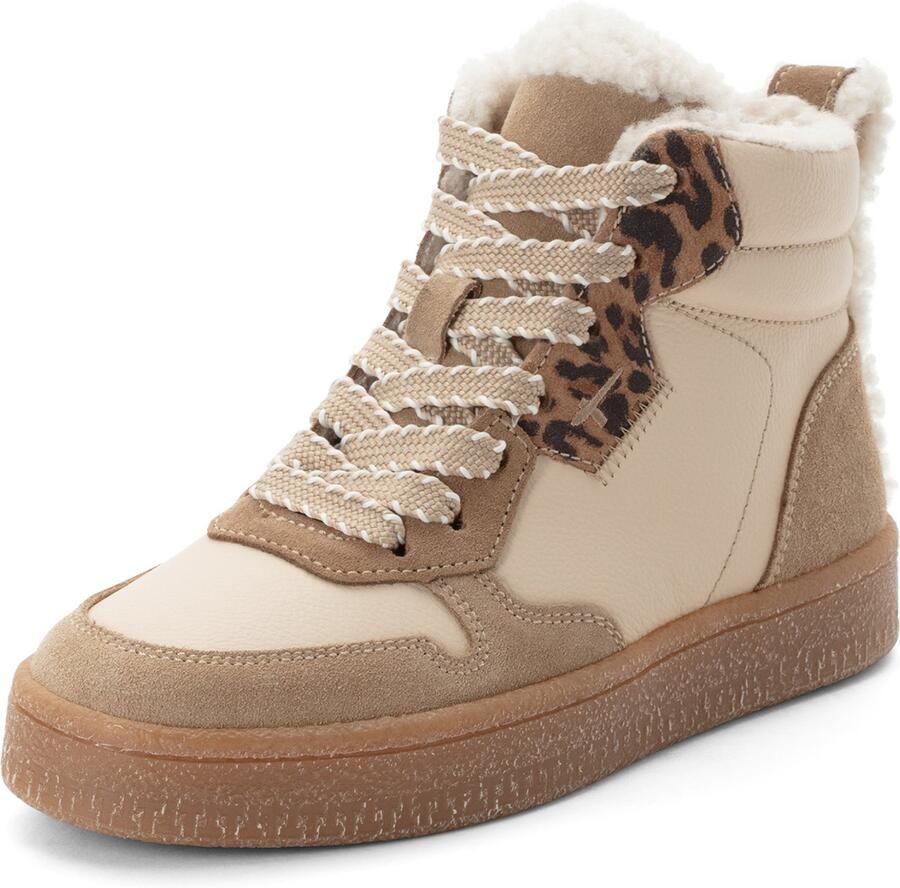 Tamaris dames leren hoge sneakers 1-25244-47-344 met warme voering beige