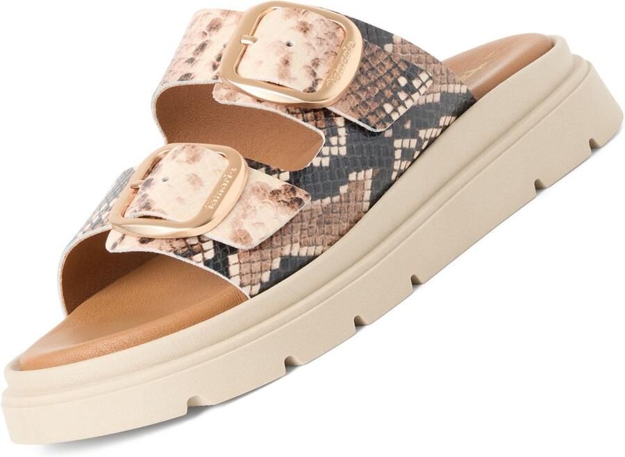 Tamaris dames leren muiltjes Beige Snake