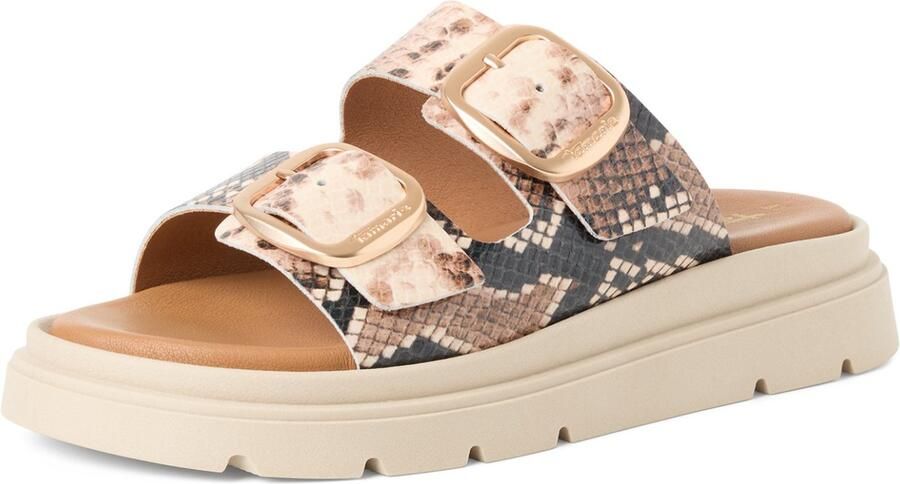Tamaris dames leren muiltjes Beige Snake