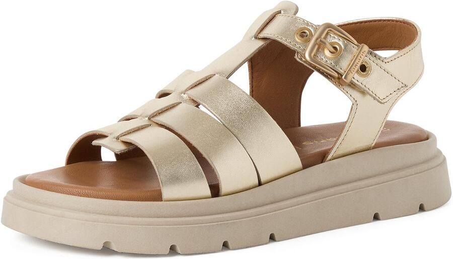 Tamaris dames leren sandalen 1-28214-46-933 damesschoenen sleehak goud