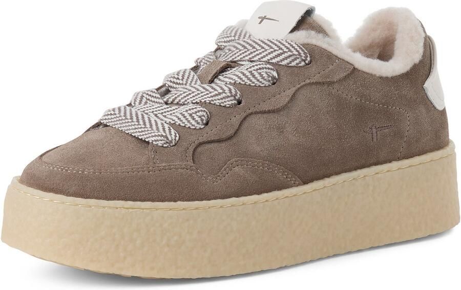 Tamaris dames leren sneaker 1-23706-47-341 lage sneaker voor dames met warme voering taupe - Foto 3