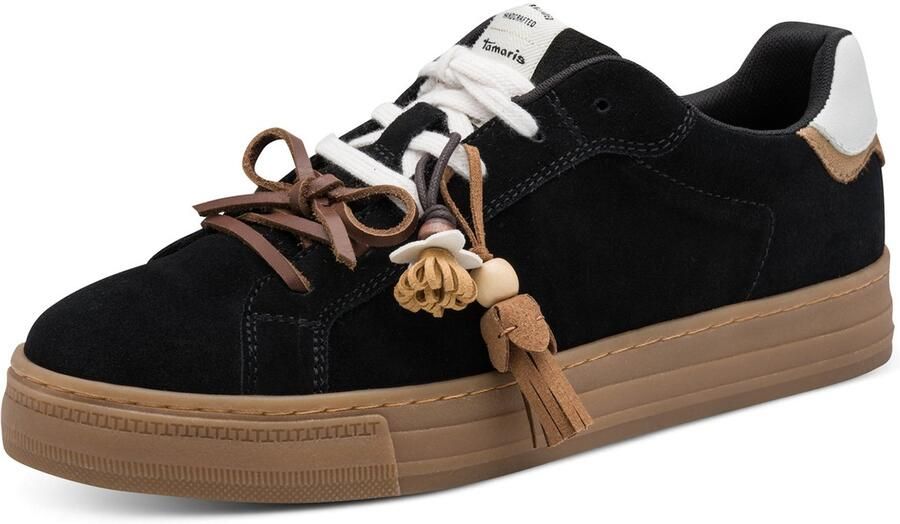 Tamaris dames leren sneaker 1-23708-47-001 lage veterschoen voor dames zwart - Foto 6
