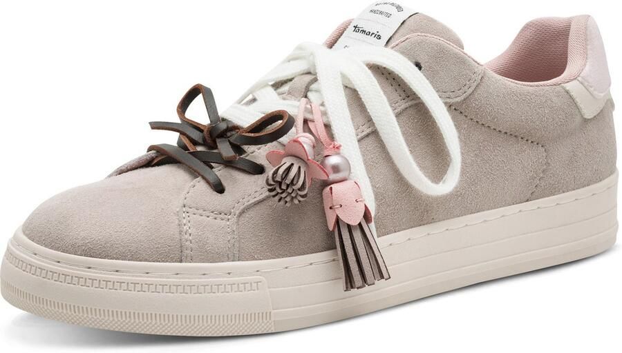 Tamaris dames leren sneaker 1-23708-47-341 lage veterschoen voor dames taupe