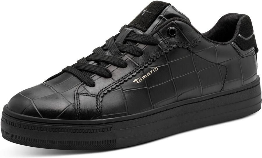 Tamaris dames leren sneaker 1-23730-47-028 dames veterschoen Black Croco