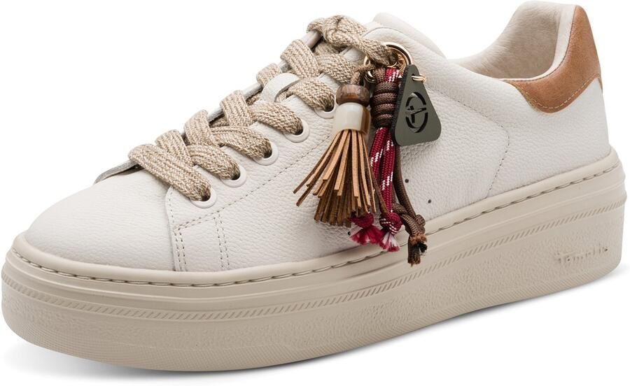 Tamaris dames leren sneaker 1-23775-47-430 dames veterschoen beige