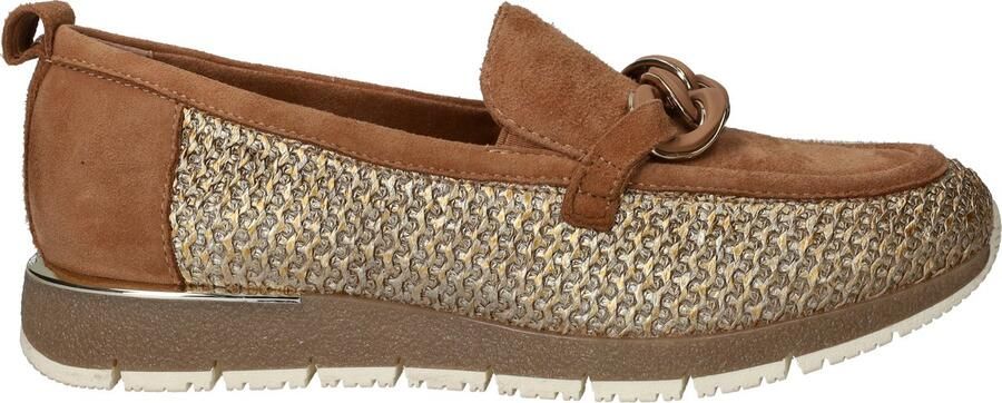 Tamaris Bruin leren mocassins met kettingdetail