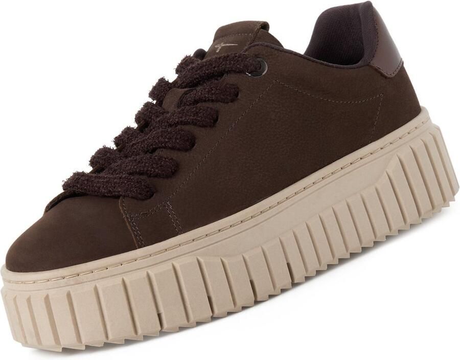 Tamaris dames plateau-sneaker van leer donkerbruin