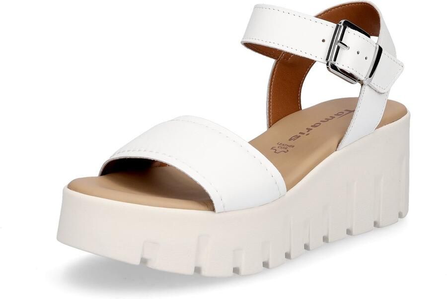Tamaris dames leren sandalen 1-28712-42-117 damesschoenen sleehak wit