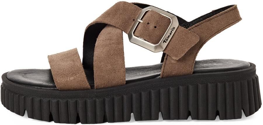 Tamaris leren sandalen voor dames 1-28705-44-341 Damesschoenen met sleehak Bruin - Foto 3