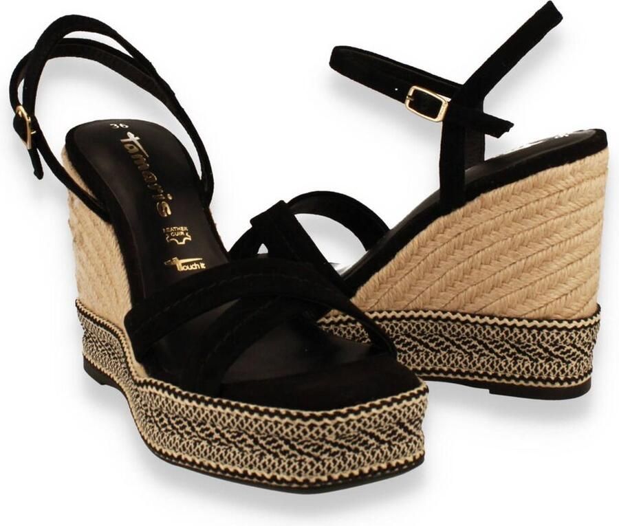 Tamaris Sandalen met sleehak zwart Leer Dames - Foto 9