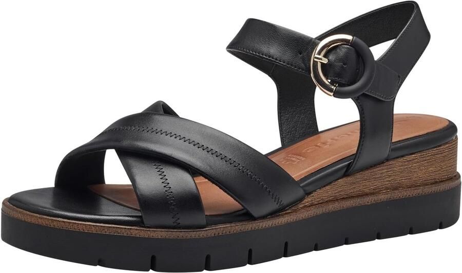 Tamaris Dames Sleehak Sandalen 1-28202-42 Zwart Leer