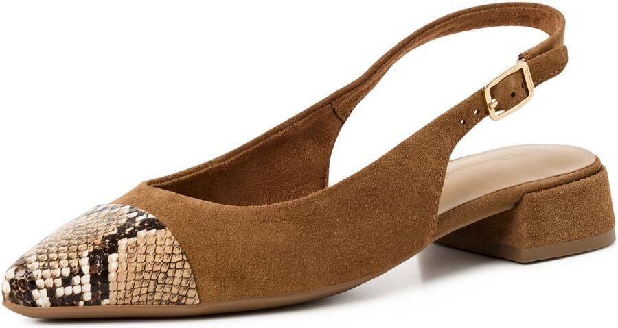 Tamaris Ballerina met riempjes beige cognac zwart