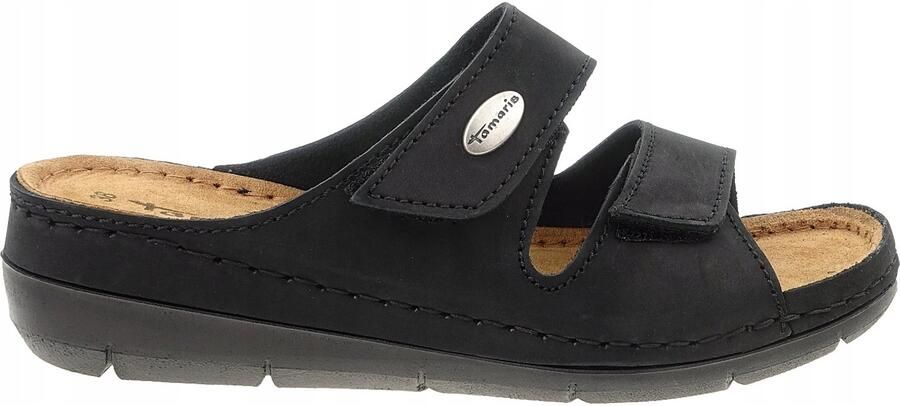 Tamaris Dames Klompjes Leer Zwart Comfort & Stijl