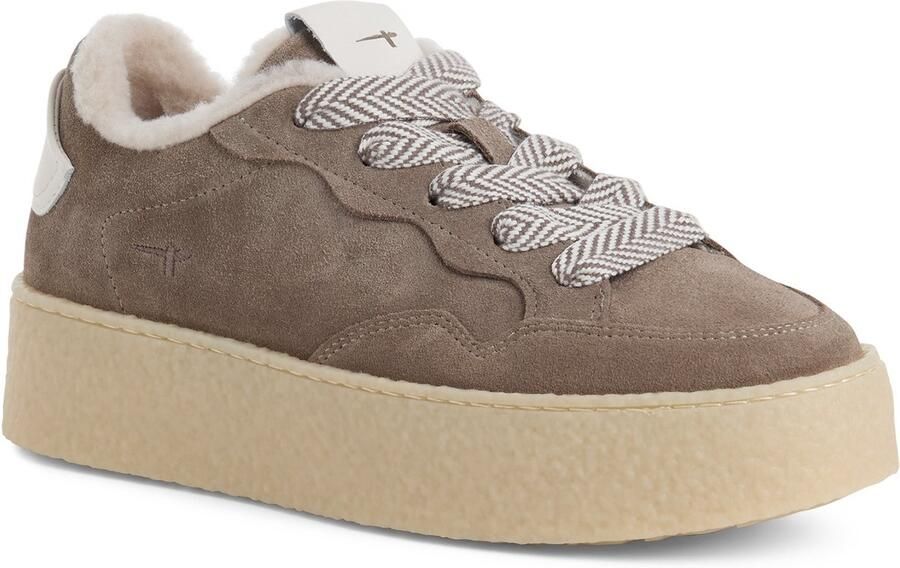 Tamaris dames leren sneaker 1-23706-47-341 lage sneaker voor dames met warme voering taupe - Foto 2