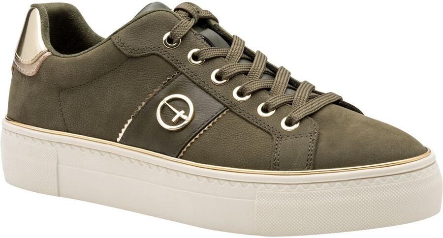 Tamaris Plateausneakers vrijetijdsschoen halfhoge schoen veterschoen met glanzende contrastinzet