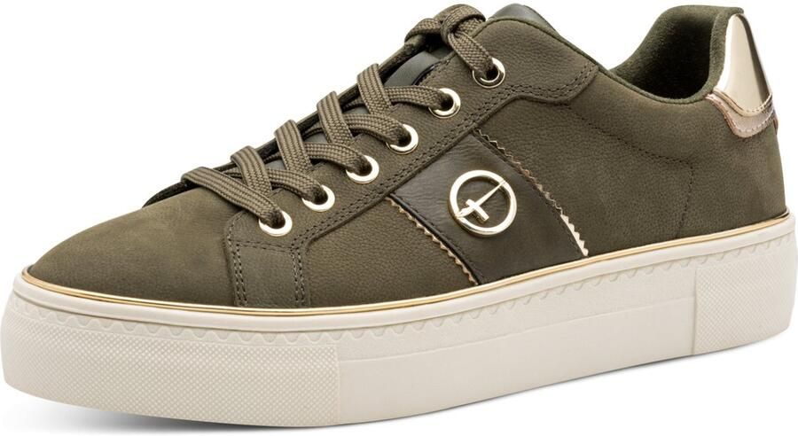 Tamaris Plateausneakers vrijetijdsschoen halfhoge schoen veterschoen met glanzende contrastinzet