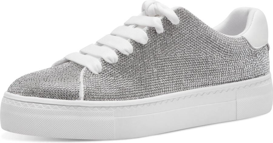 Tamaris Plateausneakers vrijetijdsschoen lage schoen veterschoen in zilverkleur-glitterlook - Foto 2